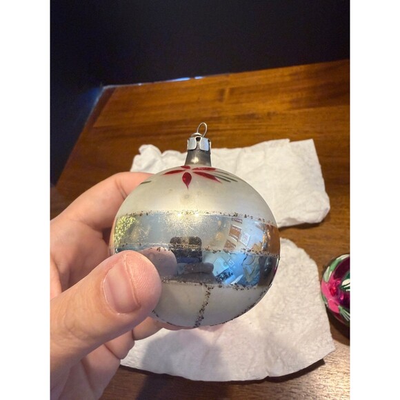9 Vtg Mid Century Christmas Ornaments Hand Painted Mica Stripes Teardrop Ball Lo - Picture 16 of 16